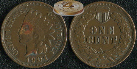 США. 1 цент. 1904 (XF+)