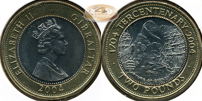 Гибралтар. 2 фунта. 2004 (Unc. Биметалл)
