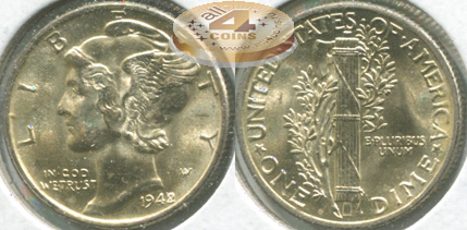 США. 10 центов (Дайм). 1942 (Unc. Серебро)