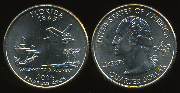 США. Квотер (25 центов). 2004.P (Unc) Флорида