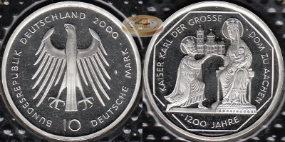 Германия (ФРГ). 10 марок. 2000 D (Proof. Серебро)