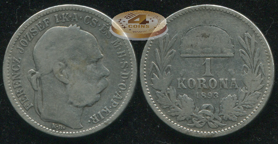 Австро-Венгрия [Венгрия]. 1 крона. 1893 (VF-. Серебро)