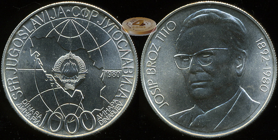 Югославия. 1000 динар. 1980 (Unc. Серебро)