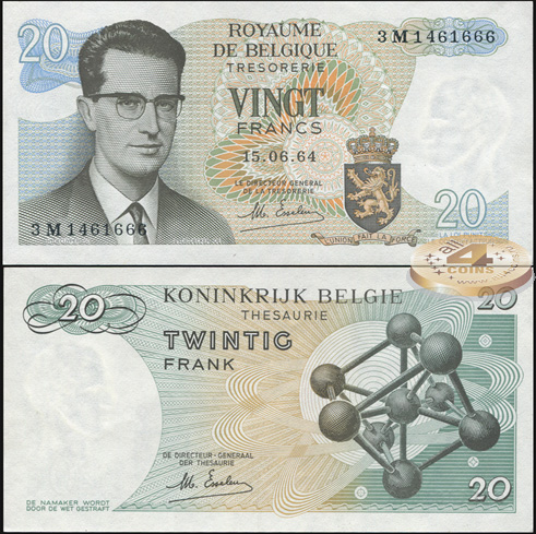 Бельгия. 20 франков (Unc) 1975-76