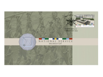 Австралия. 50 центов. 2010 (Unc. Конверт первого дня) 60 лет Национальной службе военного призыва