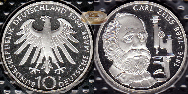 Германия (ФРГ). 10 марок. 1988 F (Proof. Серебро)