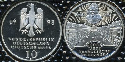 Германия (ФРГ). 10 марок. 1998 (D) (Proof. Серебро)