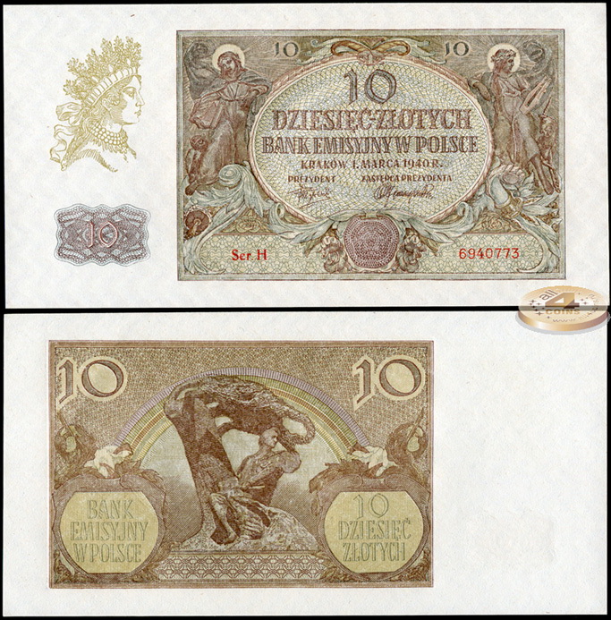 Польша (германская оккупация). 10 злотых (Unc) 1940