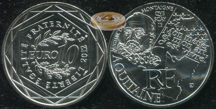 Франция. 10 евро. 2012 (Unc. Серебро)