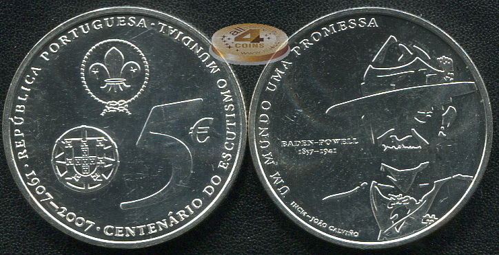 Португалия. 5 евро. 2007 (Unc. Серебро)
