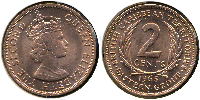Британские Карибские Штаты. 2 цента. 1965 (Unc)
