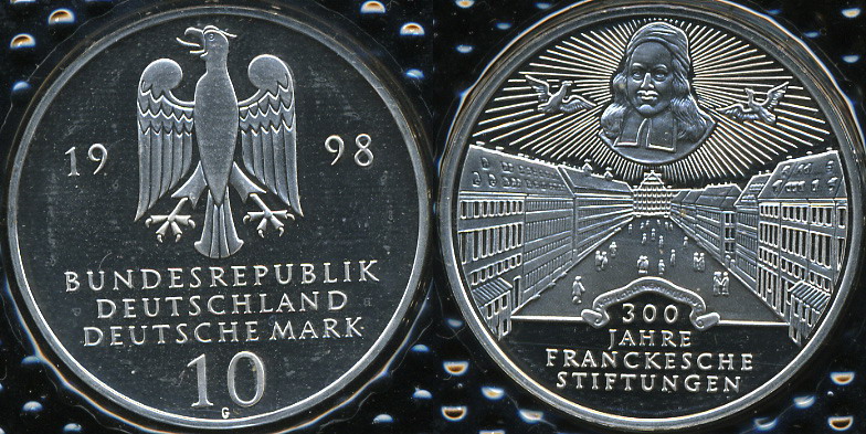 Германия (ФРГ). 10 марок. 1998 (G) (Proof. Серебро)