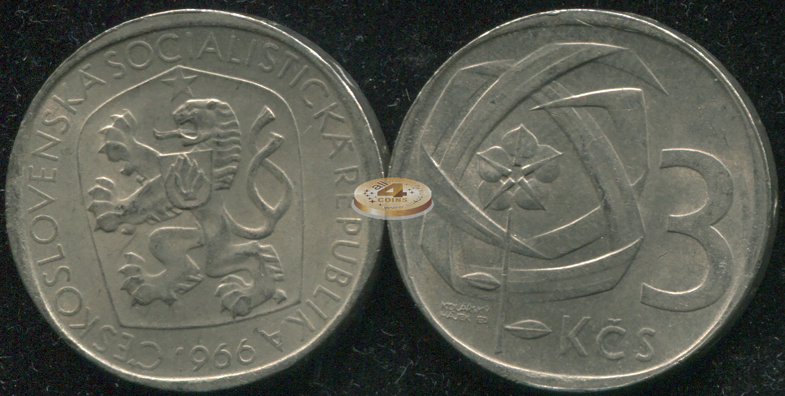 Чехословакия. 3 кроны. 1966 (XF/aUnc)