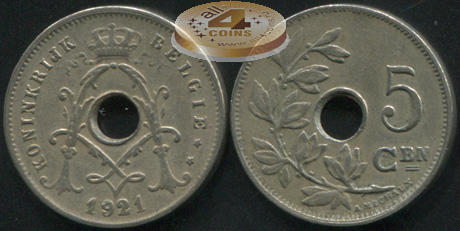 Бельгия. 5 центимов. 1921 (VF)