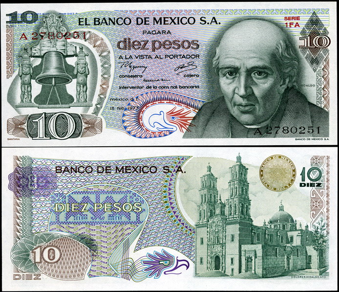 Мексика. 10 песо (Unc) 1977