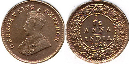 Британская Индия. 1/12 анна. 1924 (Unc)