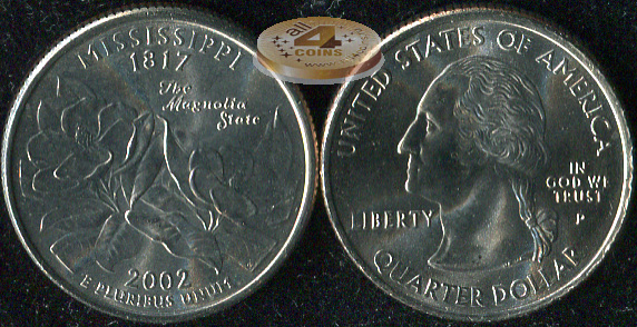 США. Квотер (25 центов). 2002.P (Unc) Миссисипи