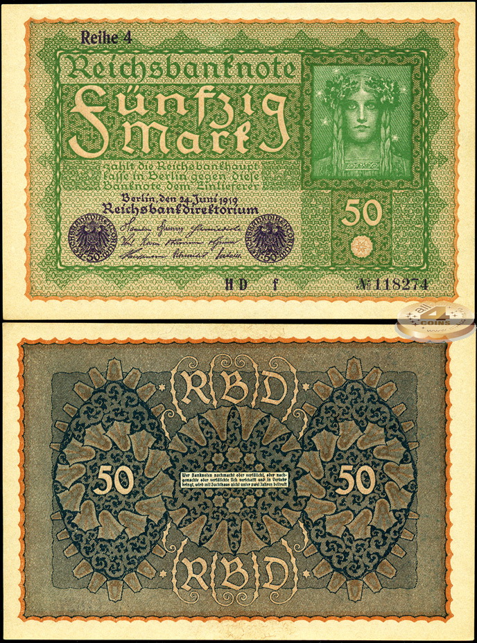 Германия (Веймарская респ.). 50 марок (Unc) 1919