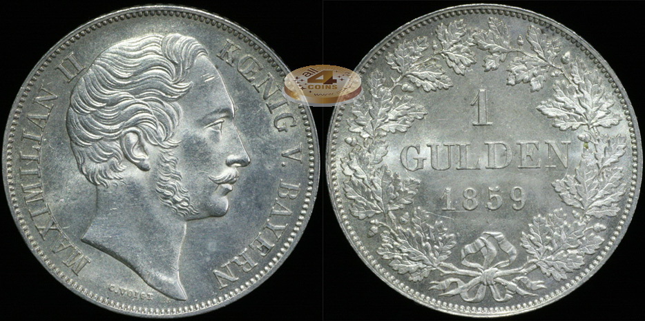 Германия (Бавария). 1 гульден. 1859 (aUnc+/Unc. Серебро)