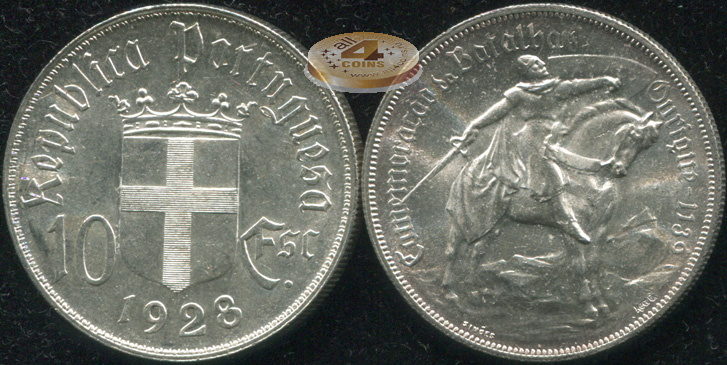 Португалия. 10 эскудо. 1928 (Unc. Серебро)