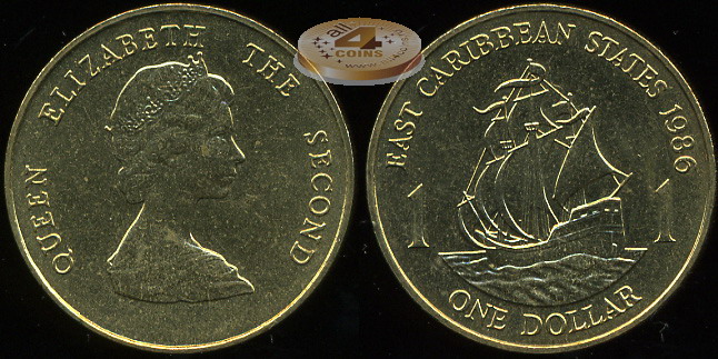 Британские Карибские Штаты. 1 доллар. 1986 (Unc)